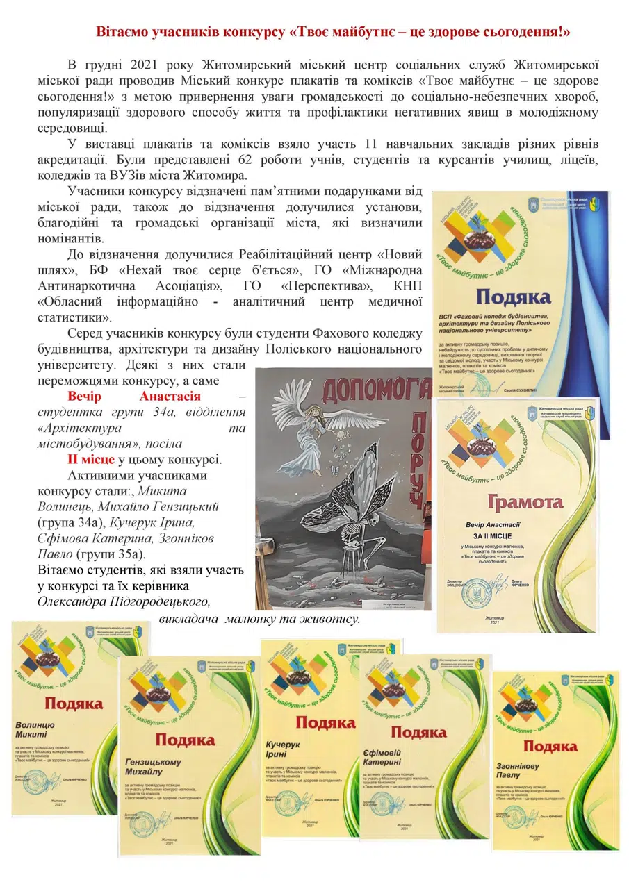 Вітаємо учасників конкурсу «Твоє майбутнє - це здорове сьогодення!»