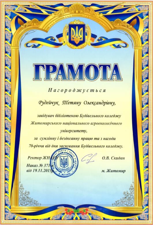 Архівне фото бібліотеки коледжу: Відзнаки та професійний досвід
